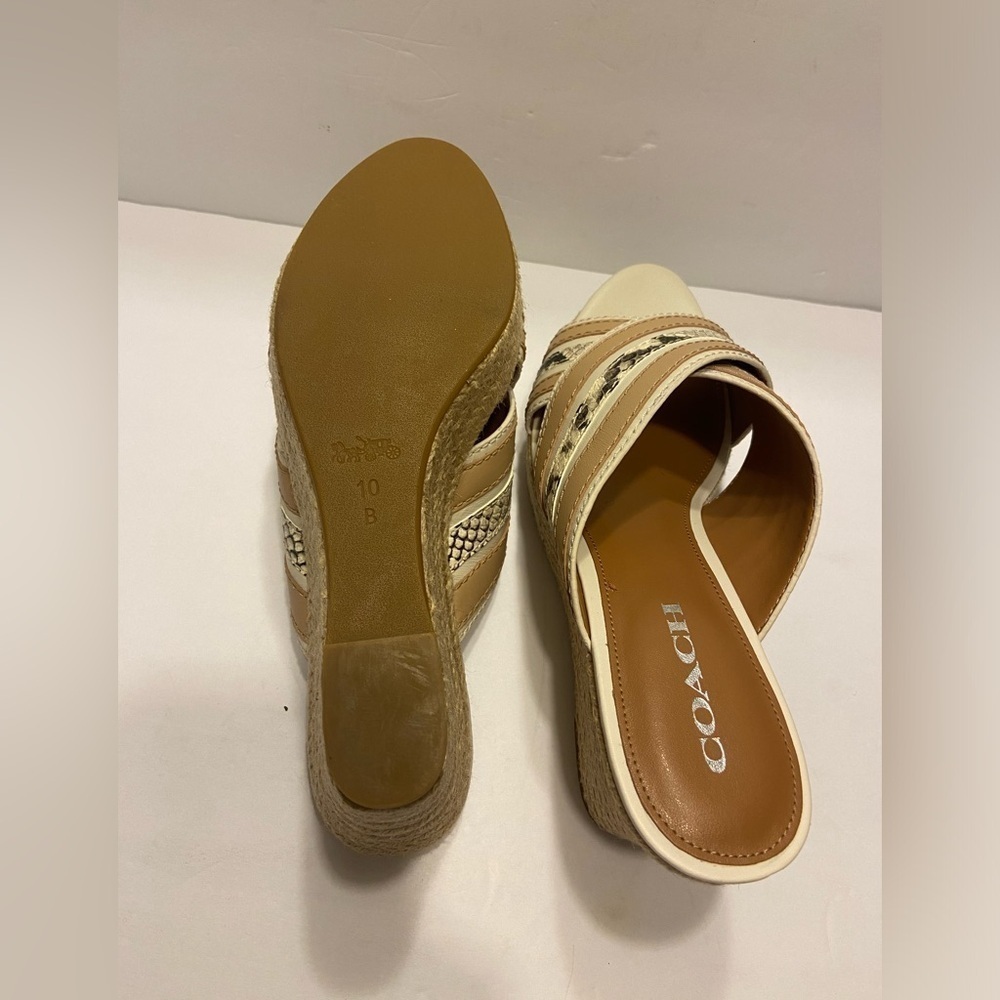 Brand New Coach Florentine Open Toe Leather Wedge Sandals Chalk Sz 10 - Picture 13 of 13